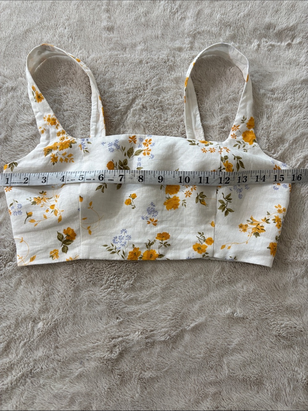 Reformation Cream Floral Square-Neck Crop Top with Yellow Blossoms - Picture 11 of 12